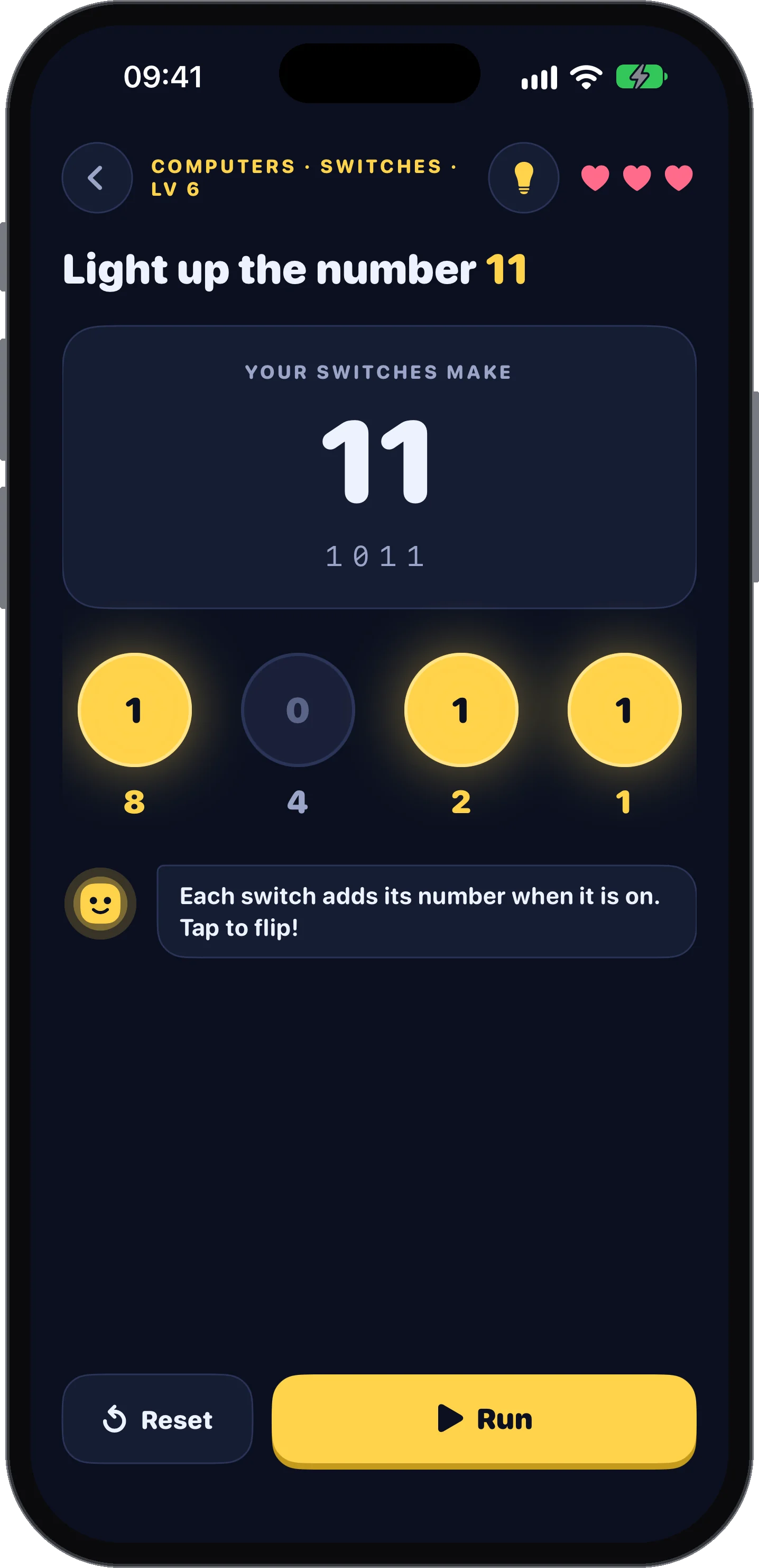 Flipping switches to make 11 in binary