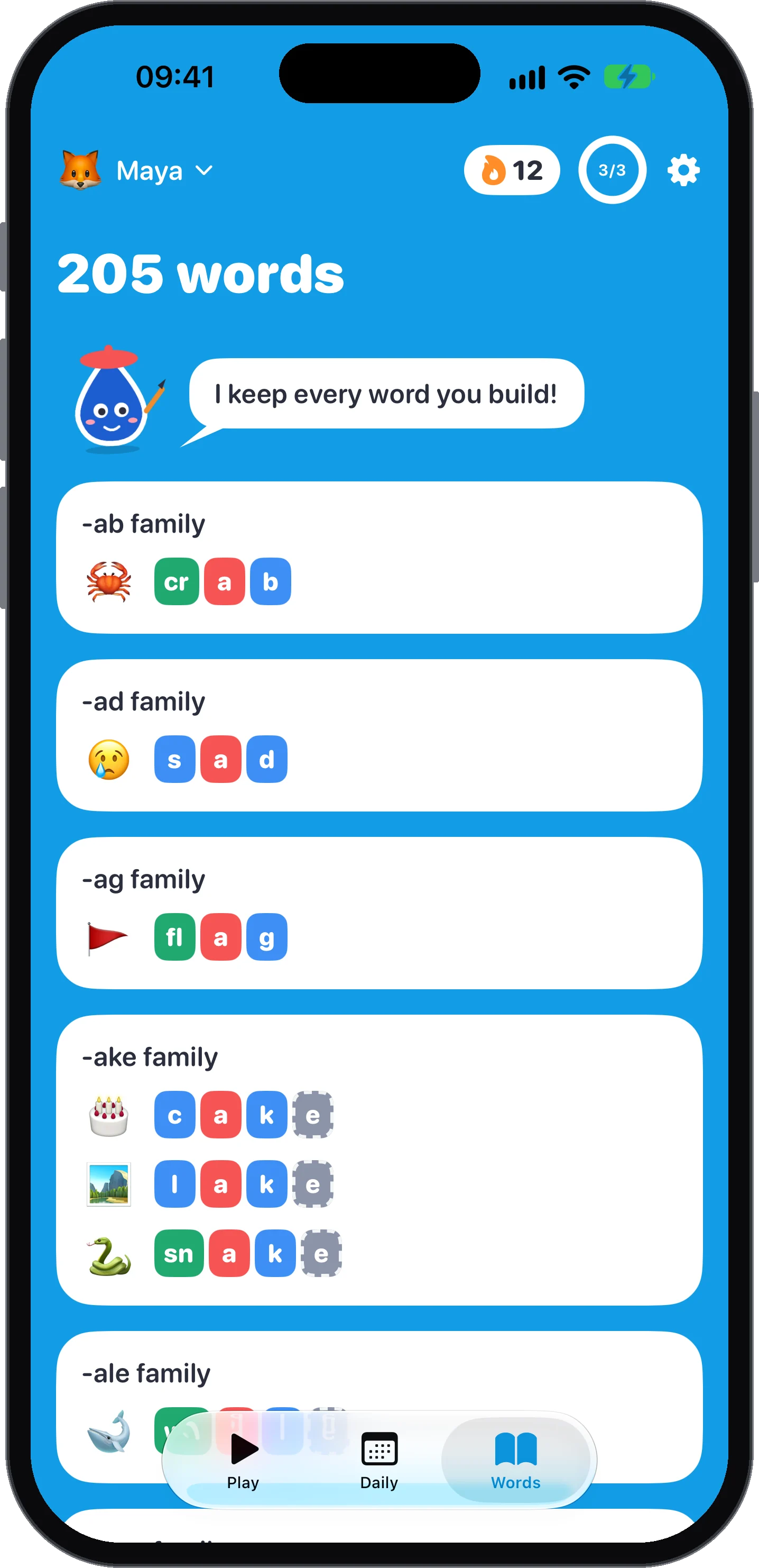 The Word Book grouped by word family
